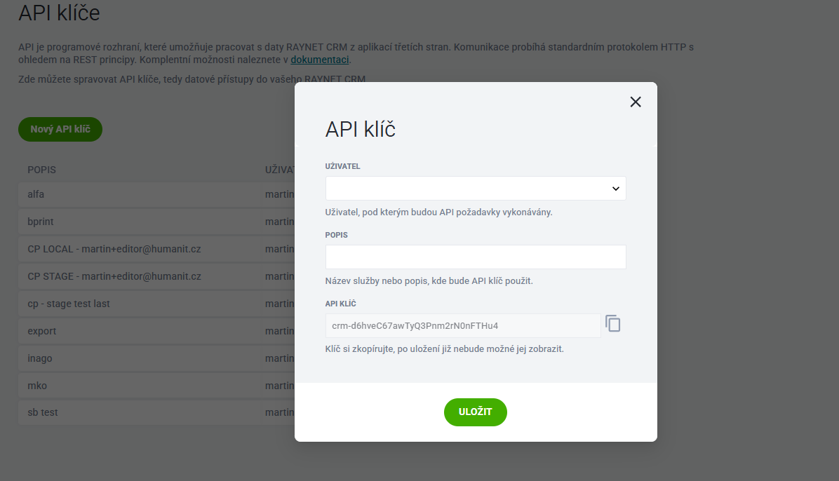 Screenshot: Create a New API Key